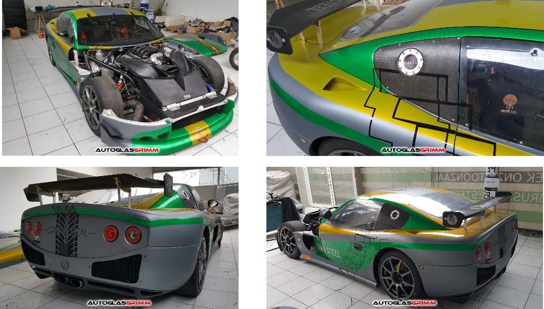 Voorruit geplaats Ginetta Race wagen
